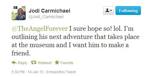 Tweet from author Jodi Carmichael