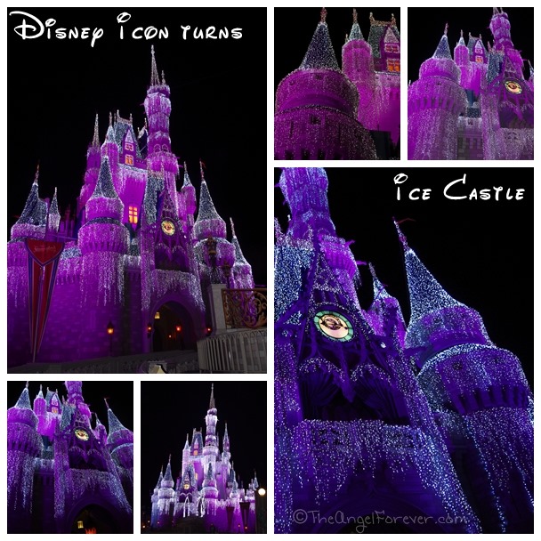 Cinderella's Castle covered in ice lights