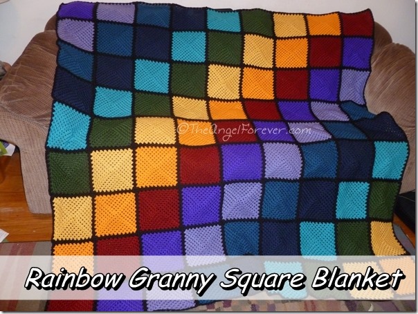 Finished Rainbow Granny Square Crochet Blanket