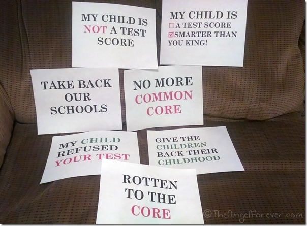Signs for the first Common Core Forum