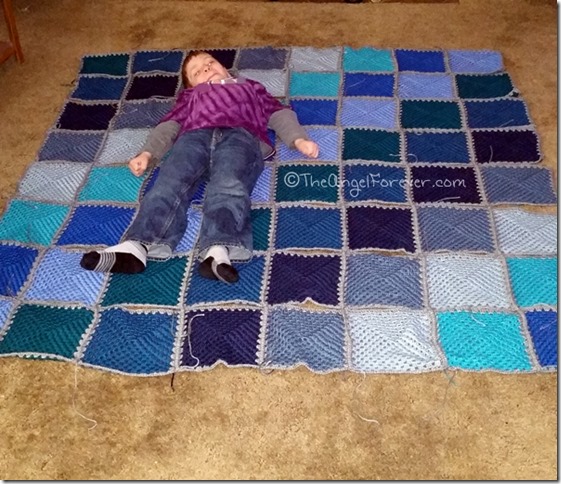 Size of Hues in Blue Granny Square Blanket