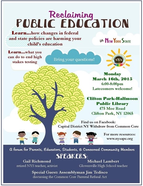 Reclaiming Public Education event in Clifton Park