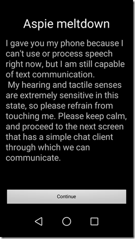 Aspie screen on Emergency Chat