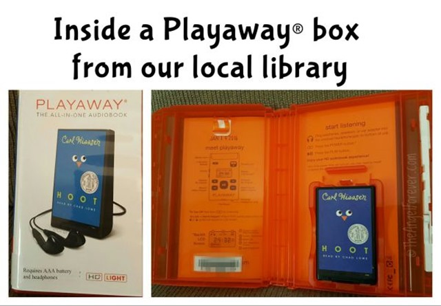 Inside a Playaway box from the library