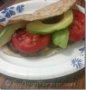 Avocado with tomato and veggie burger