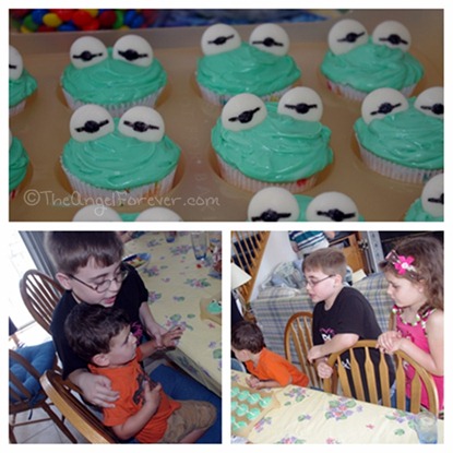 Kermit cupcakes with family